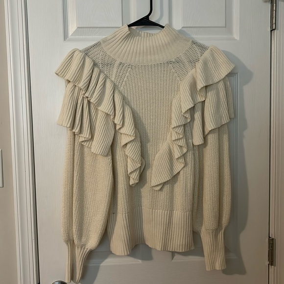Prologue Sweaters - Cream mock neck ruffle sweater